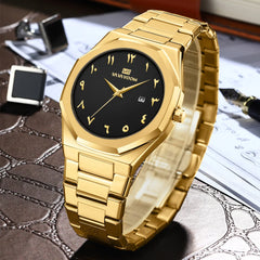 Brand Black Man Watches Fashionable Stainless Steel Strap Arabic Numeral Clock