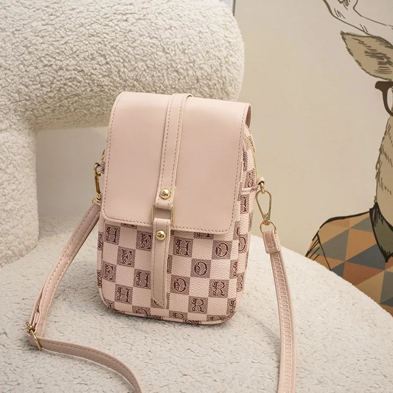 Checkered mobile phone bag, personalized and stylish, one shoulder women's bag