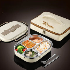 Stainless Steel Insulated Lunch Box Office Workers Sealed Portable Lunch Box with Bag Students Kids