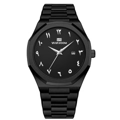 Brand Black Man Watches Fashionable Stainless Steel Strap Arabic Numeral Clock
