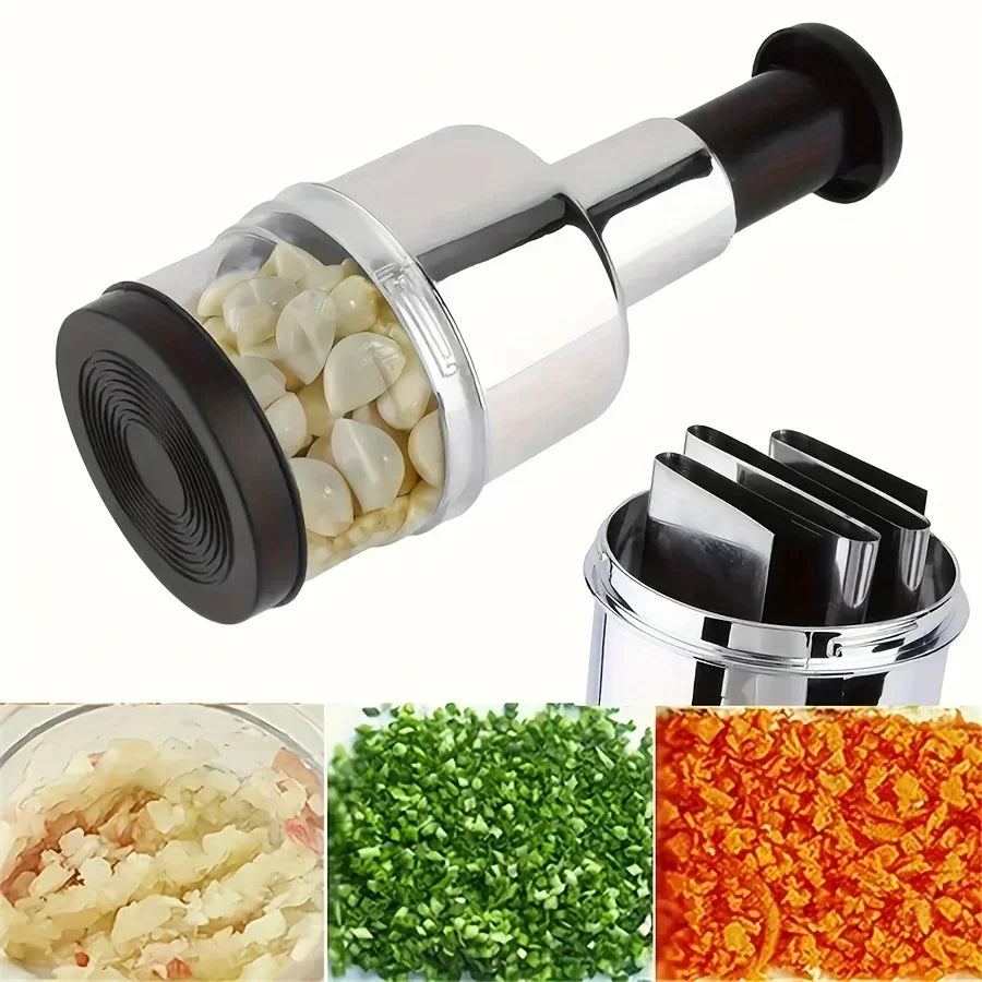 Stainless Steel Vertical Garlic Press, Manual Hand Chopper Cutter with Storage,