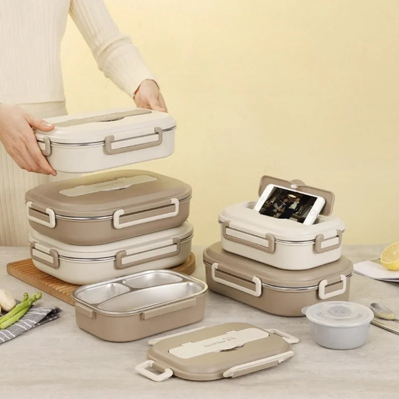 Stainless Steel Insulated Lunch Box Office Workers Sealed Portable Lunch Box with Bag Students Kids