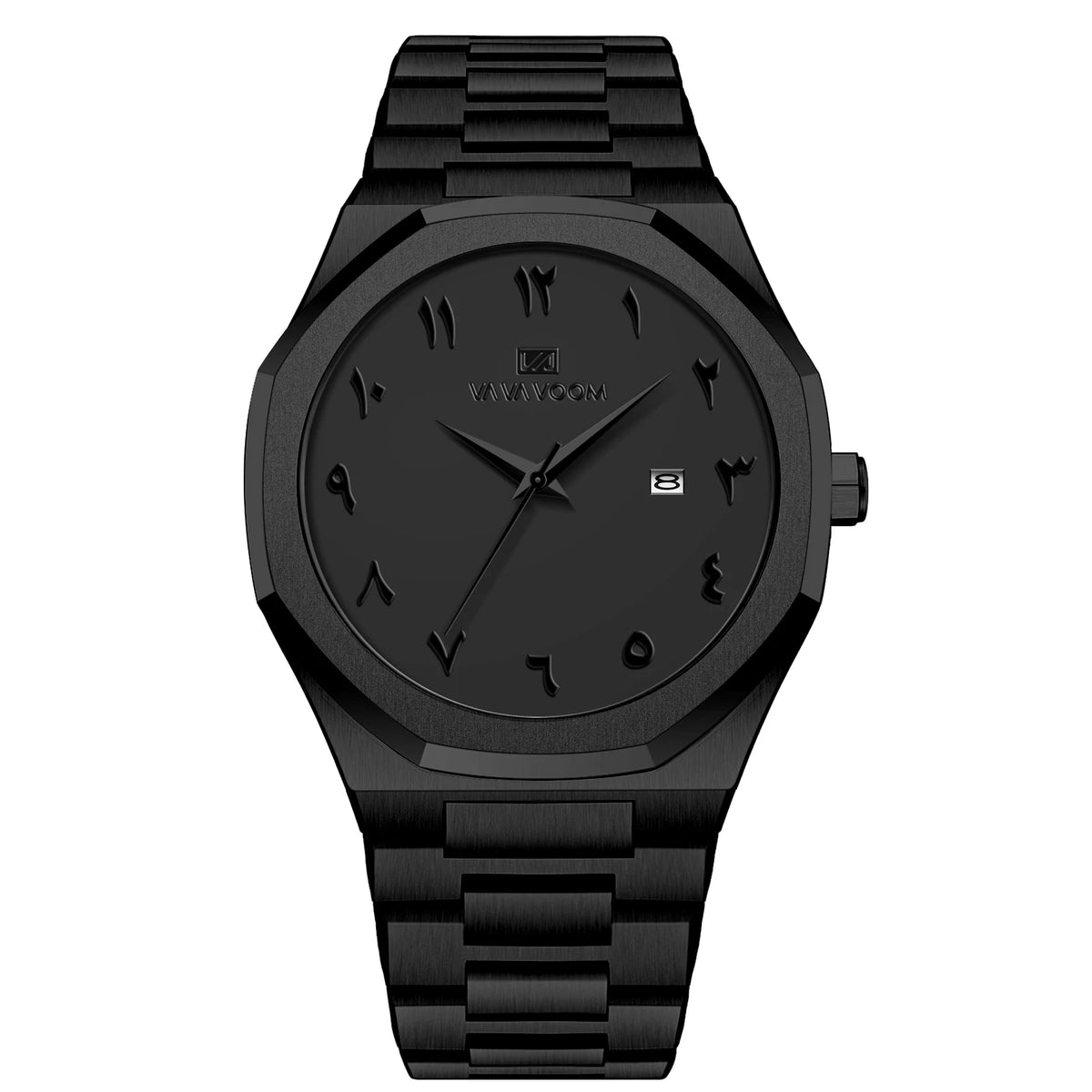 Brand Black Man Watches Fashionable Stainless Steel Strap Arabic Numeral Clock
