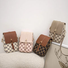 Checkered mobile phone bag, personalized and stylish, one shoulder women's bag