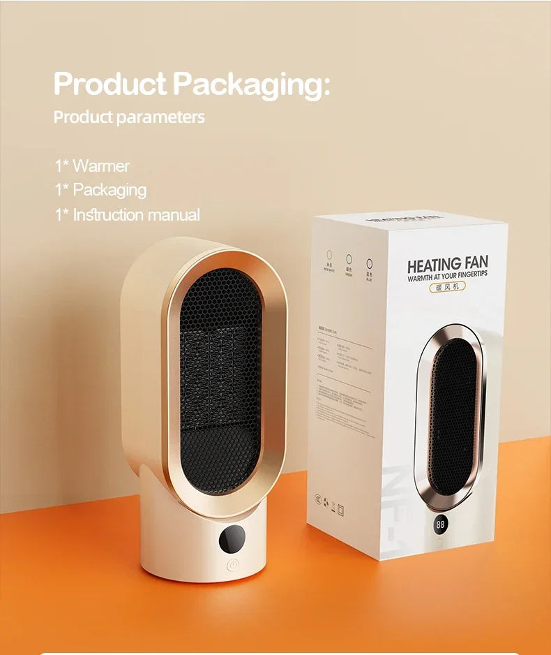 800W Portable Electric Heater Two-speed Temperature Adjustable PTC Ceramic Heater for Winter Bedroom Office Dormitory Heating